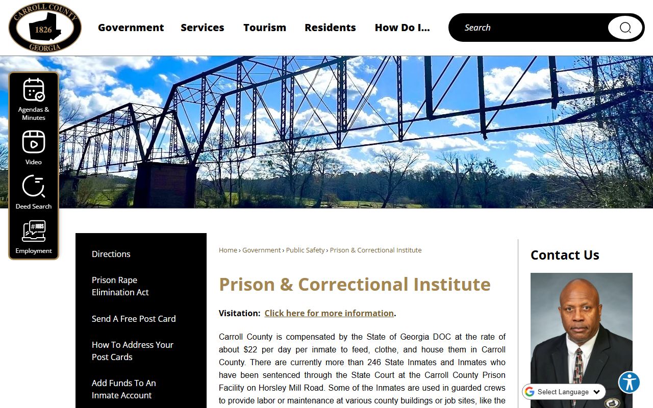 Carroll County Correctional Institution page with capacity and work-detail information