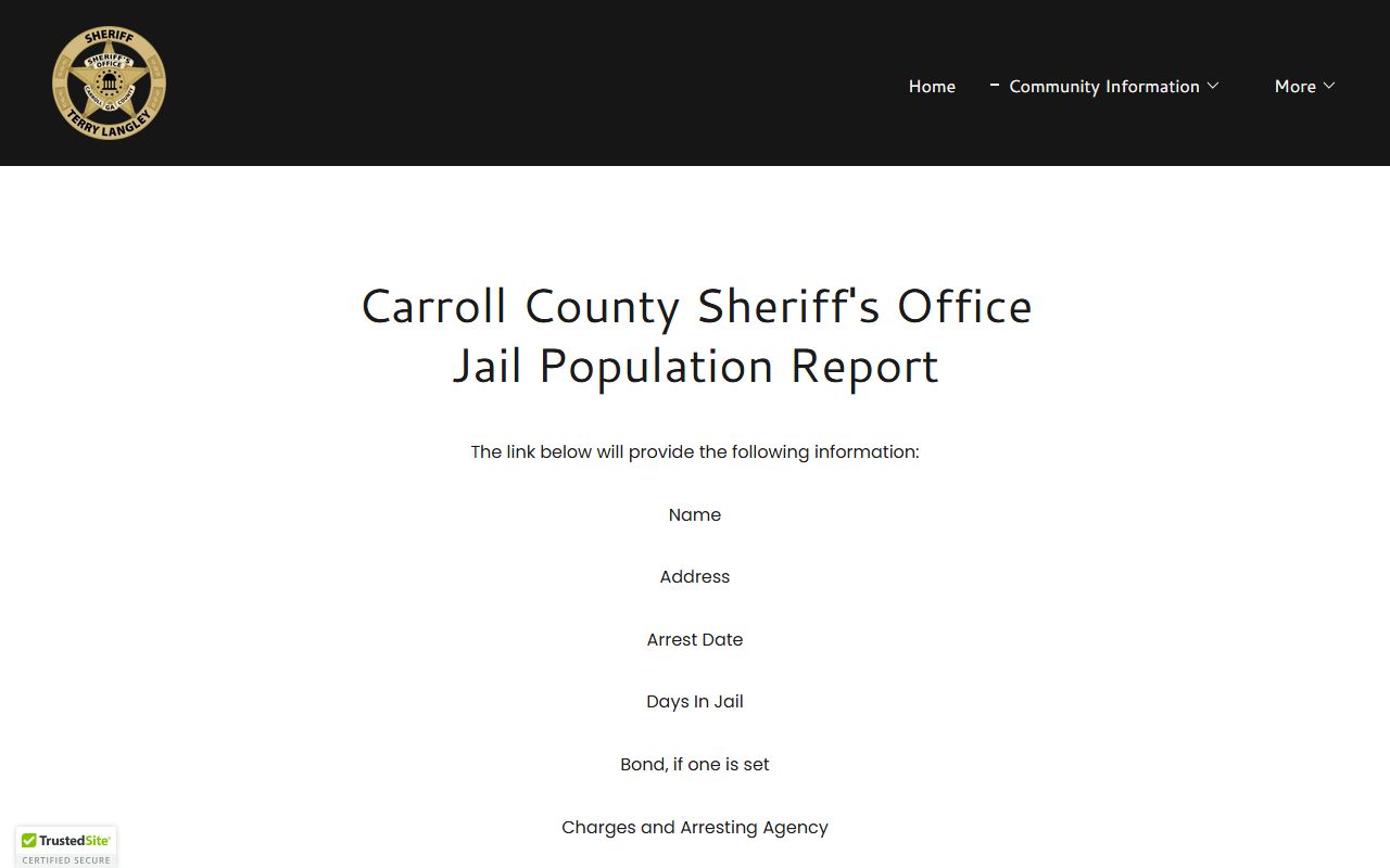 Carroll County inmate records sheriff jail population link
