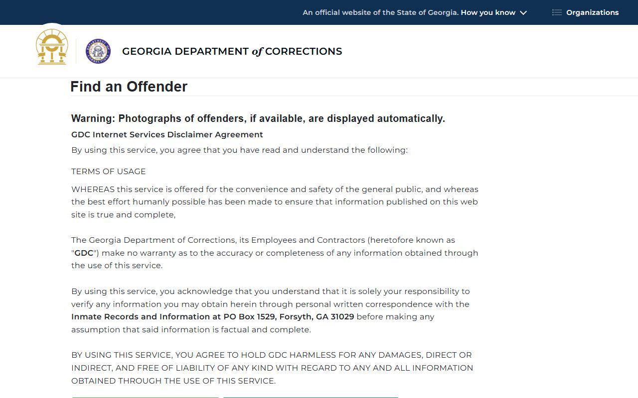 Georgia DOC offender query for Carroll County state inmate booking photos